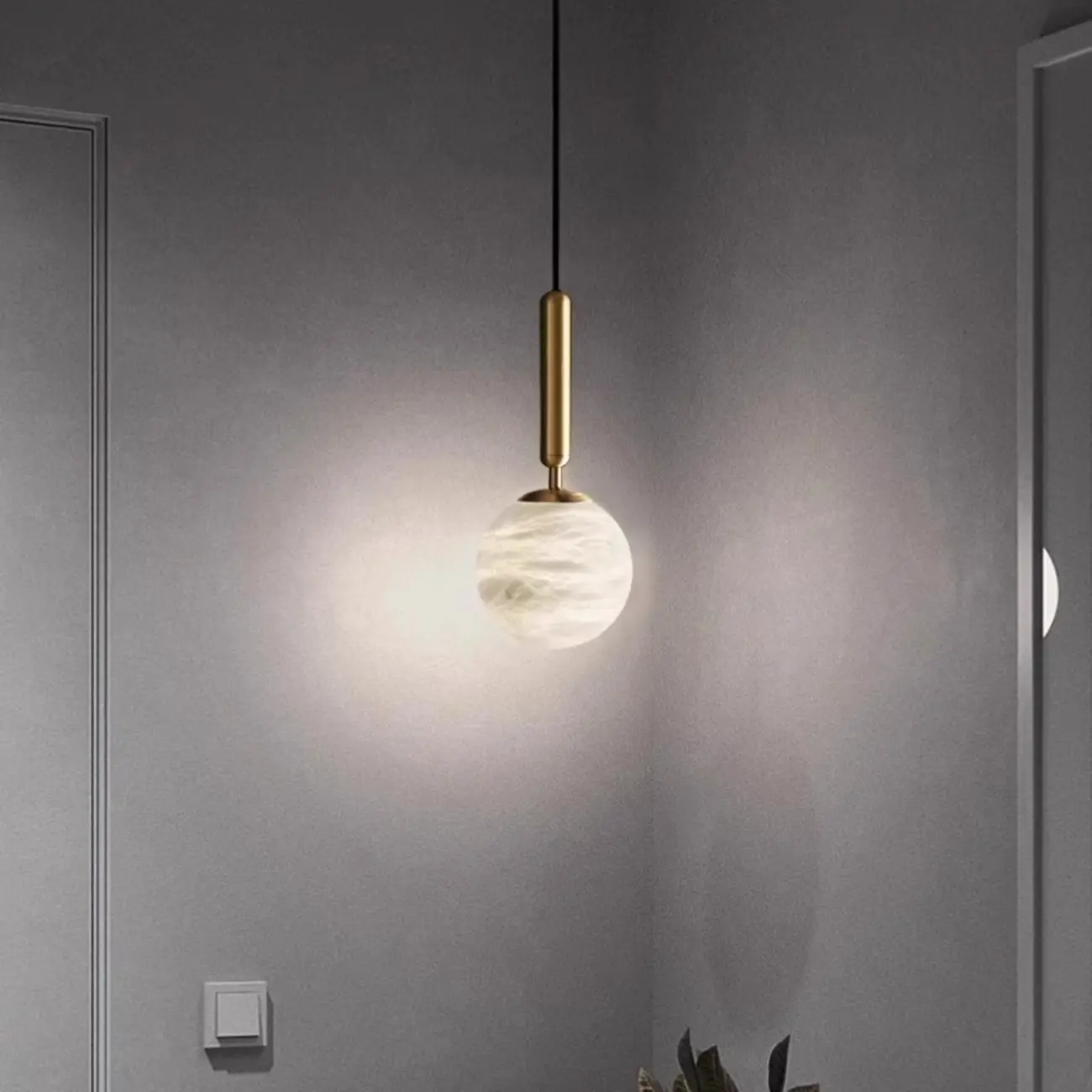 Minimalist Luxury Alabaster Gold Metal Globe Pendant Light Image - 5 | homeyfad