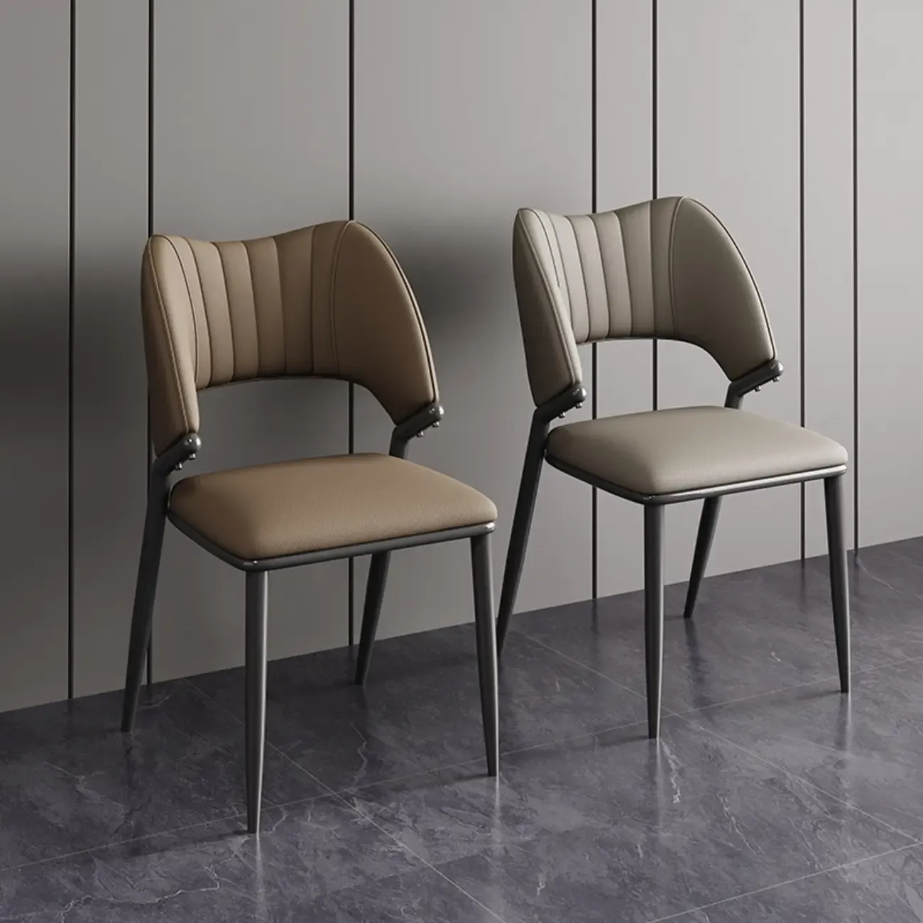 Modern Faux Leather Curved Back Armless Dining Chair Image - 4