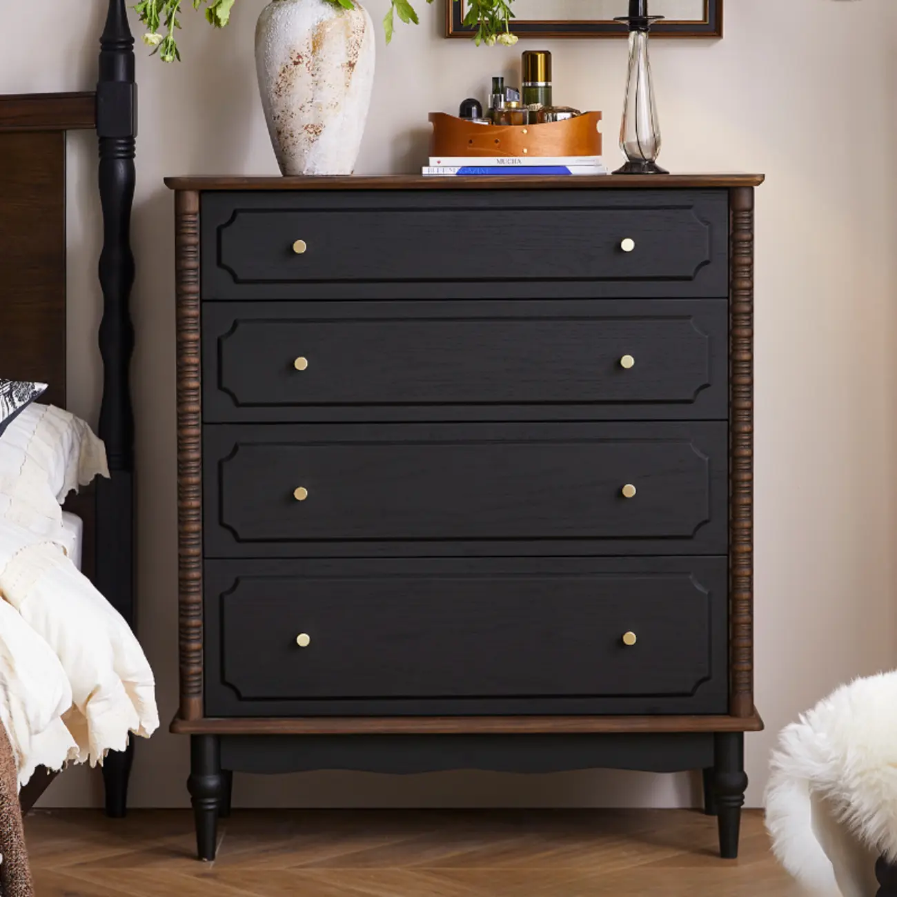 Elegant Black Traditional Wooden Lingerie Chest with Legs Image - 1 | homeyfad