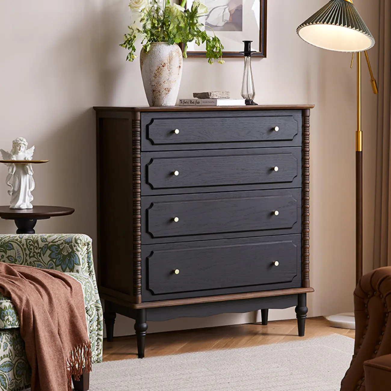 Elegant Black Traditional Wooden Lingerie Chest with Legs Image - 3 | homeyfad