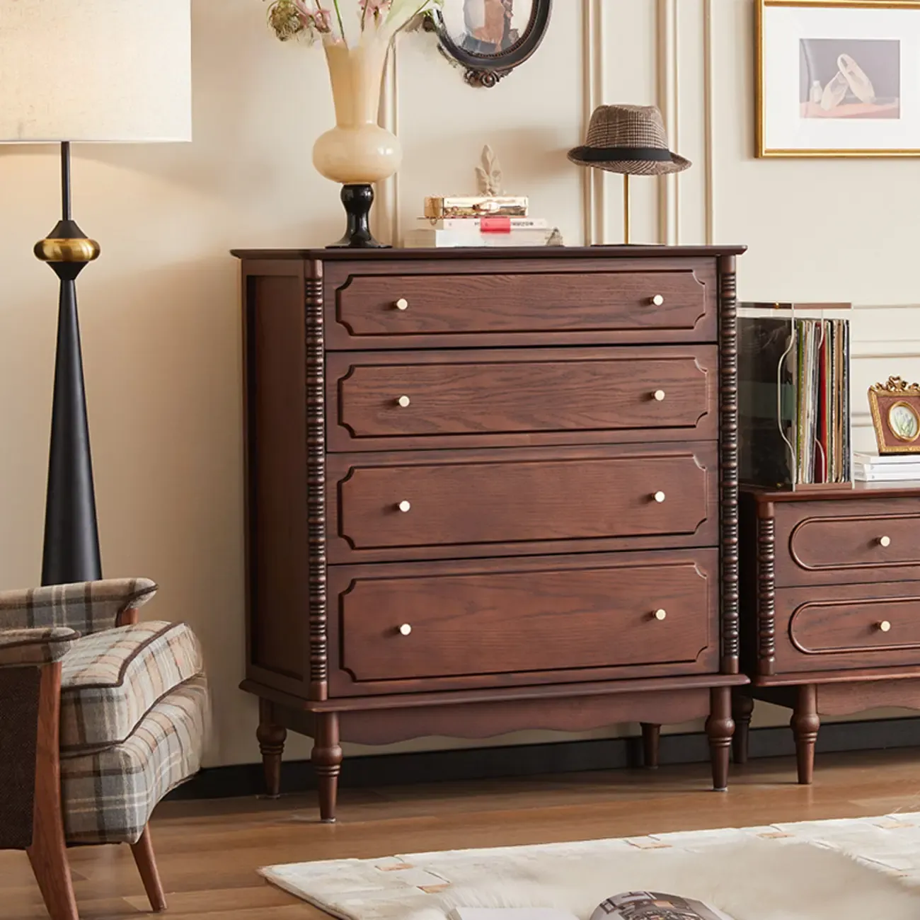 Elegant Black Traditional Wooden Lingerie Chest with Legs Image - 2