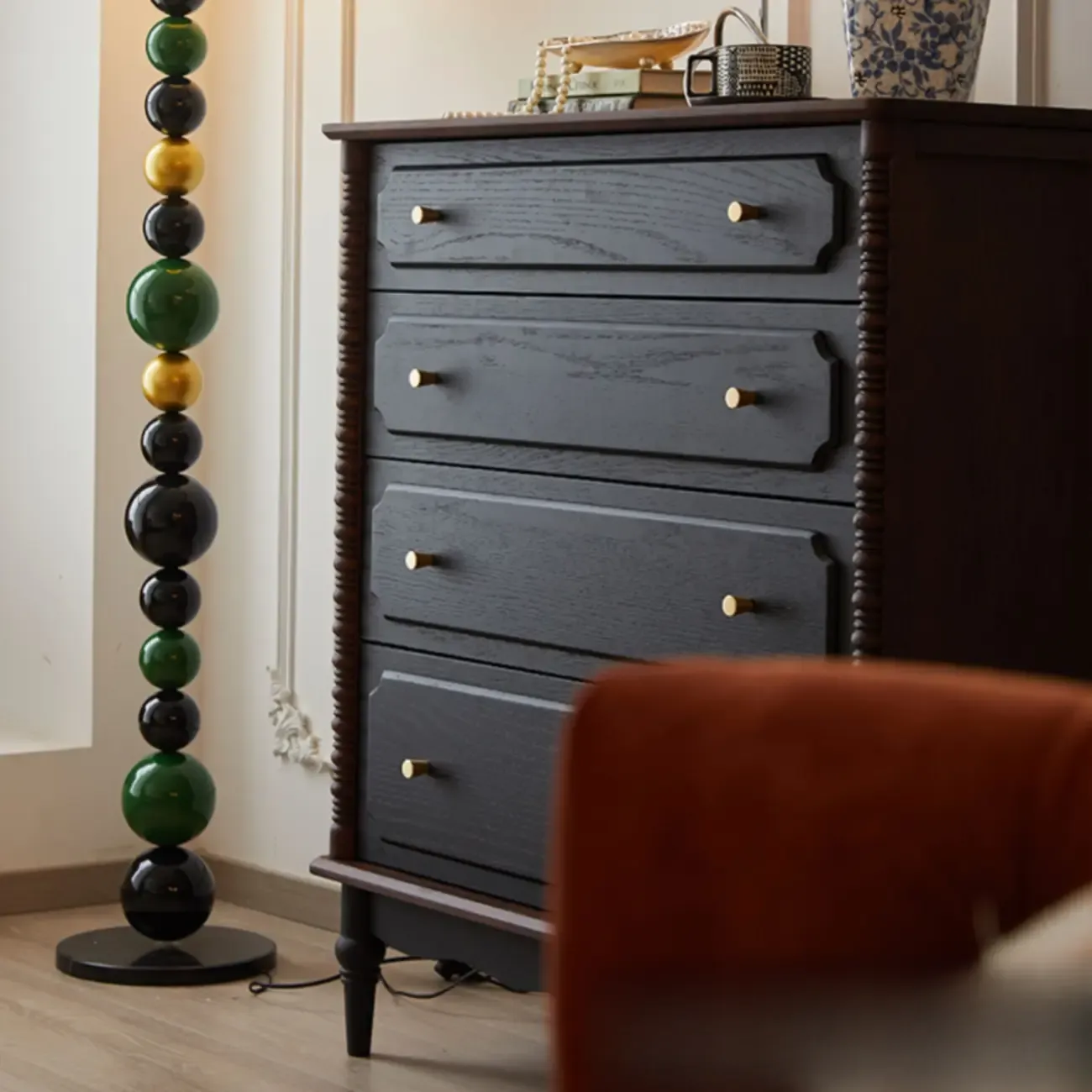 Elegant Black Traditional Wooden Lingerie Chest with Legs Image - 4