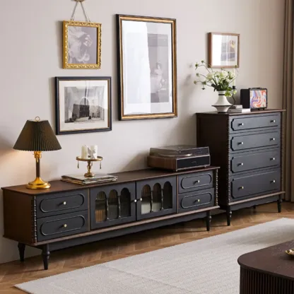 Elegant Black Traditional Wooden Lingerie Chest with Legs Image - 6