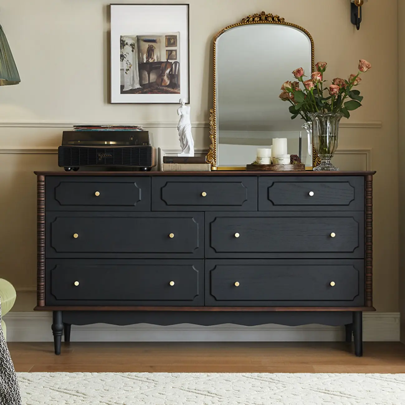 Elegant Black Traditional Wooden Lingerie Chest with Legs Image - 7 | homeyfad