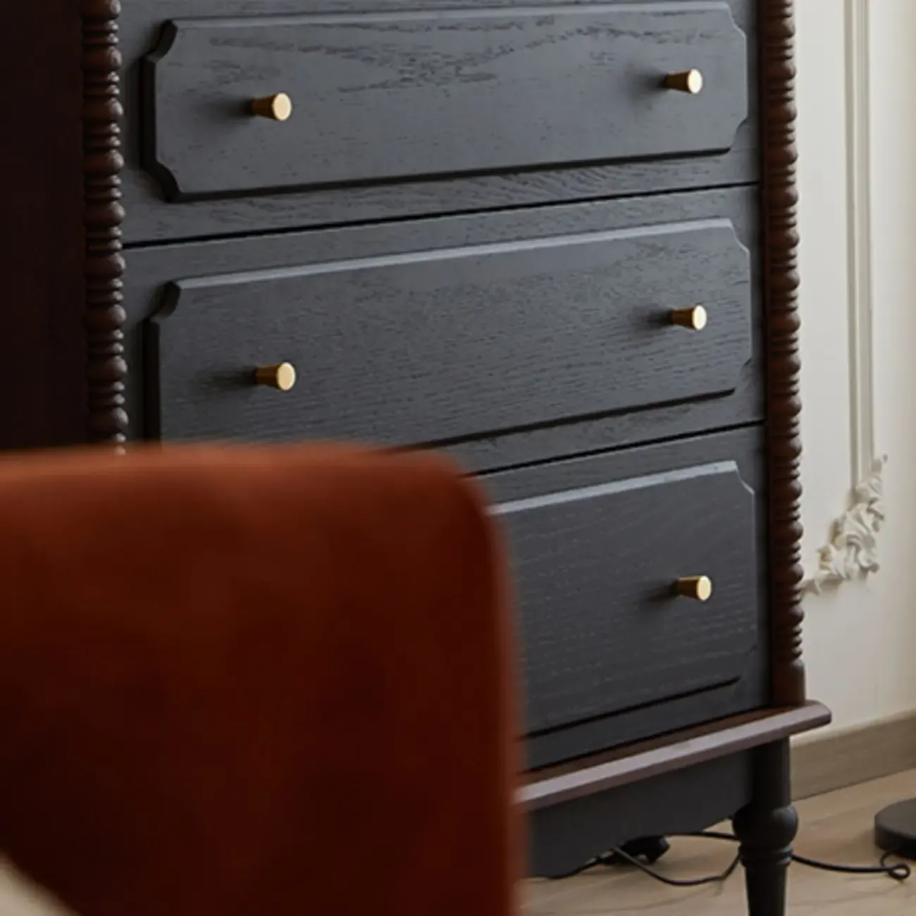 Elegant Black Traditional Wooden Lingerie Chest with Legs Image - 8