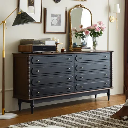 Elegant Black Traditional Wooden Lingerie Chest with Legs Image - 9