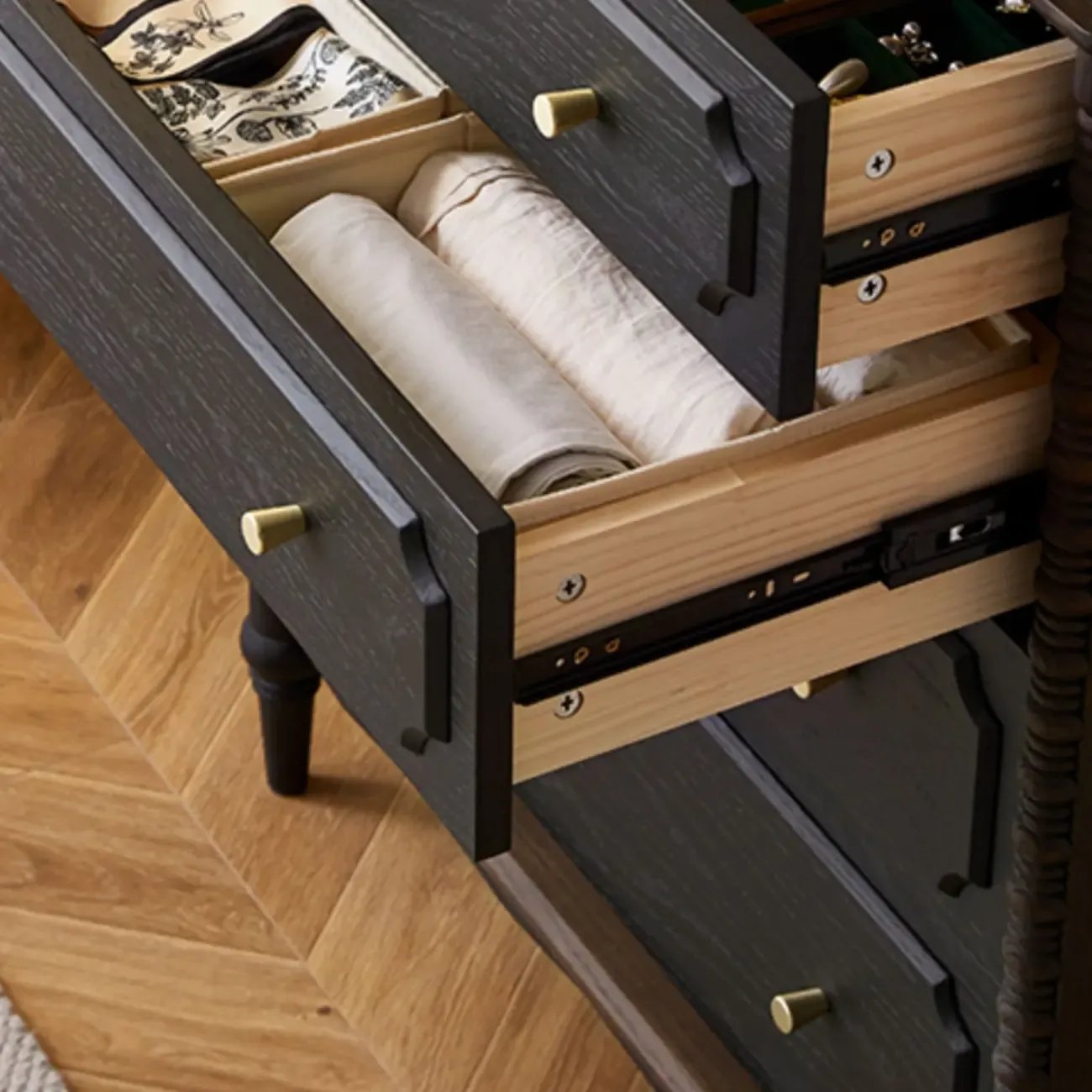 Elegant Black Traditional Wooden Lingerie Chest with Legs Image - 13