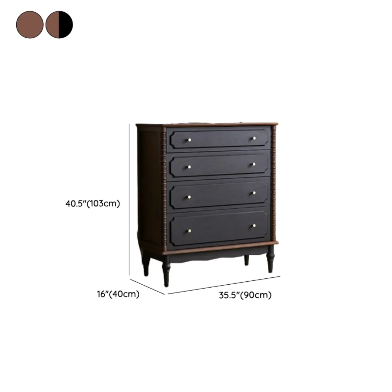 Elegant Black Traditional Wooden Lingerie Chest with Legs #size