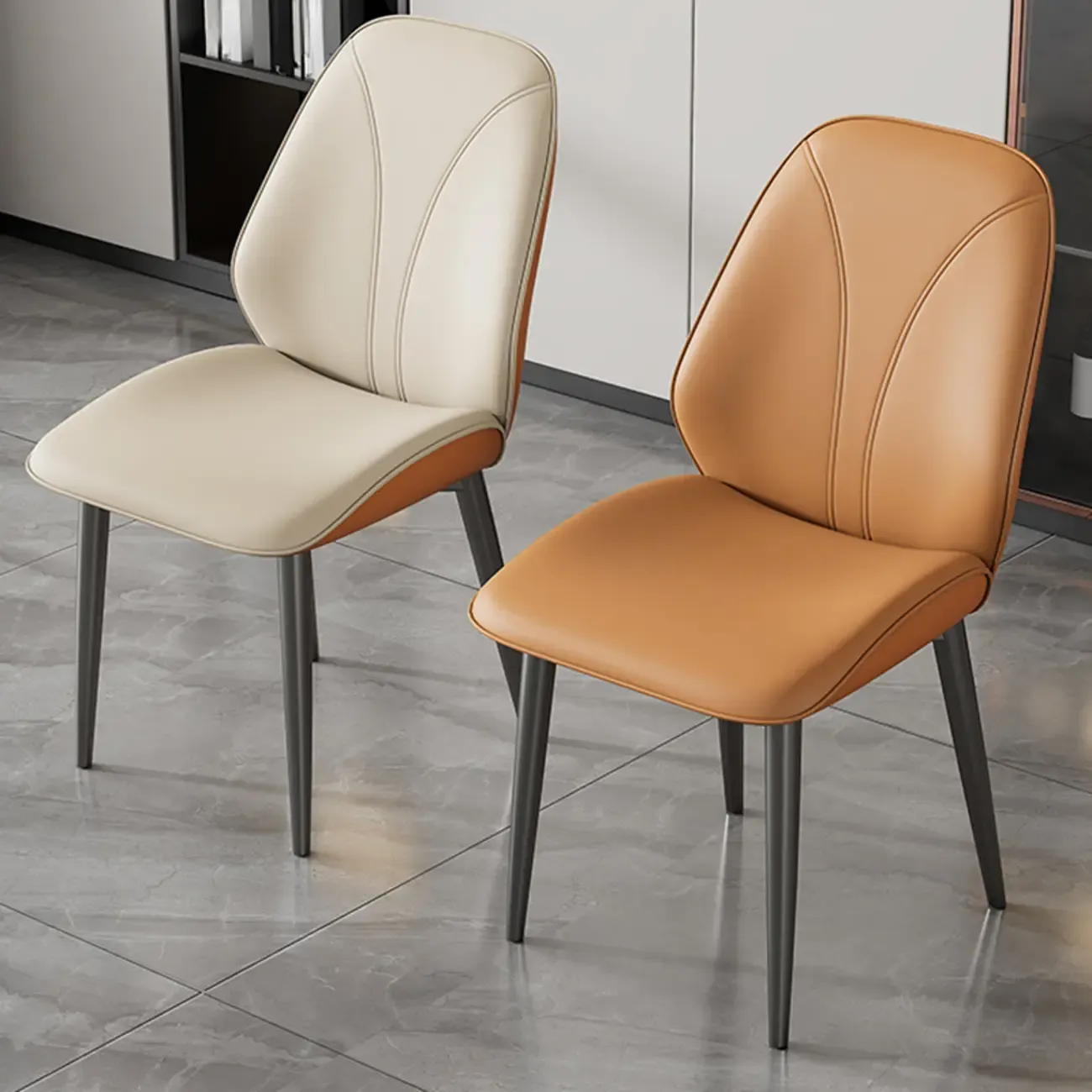 Modern Upholstered Faux Leather Armless Dining Chair Image - 1