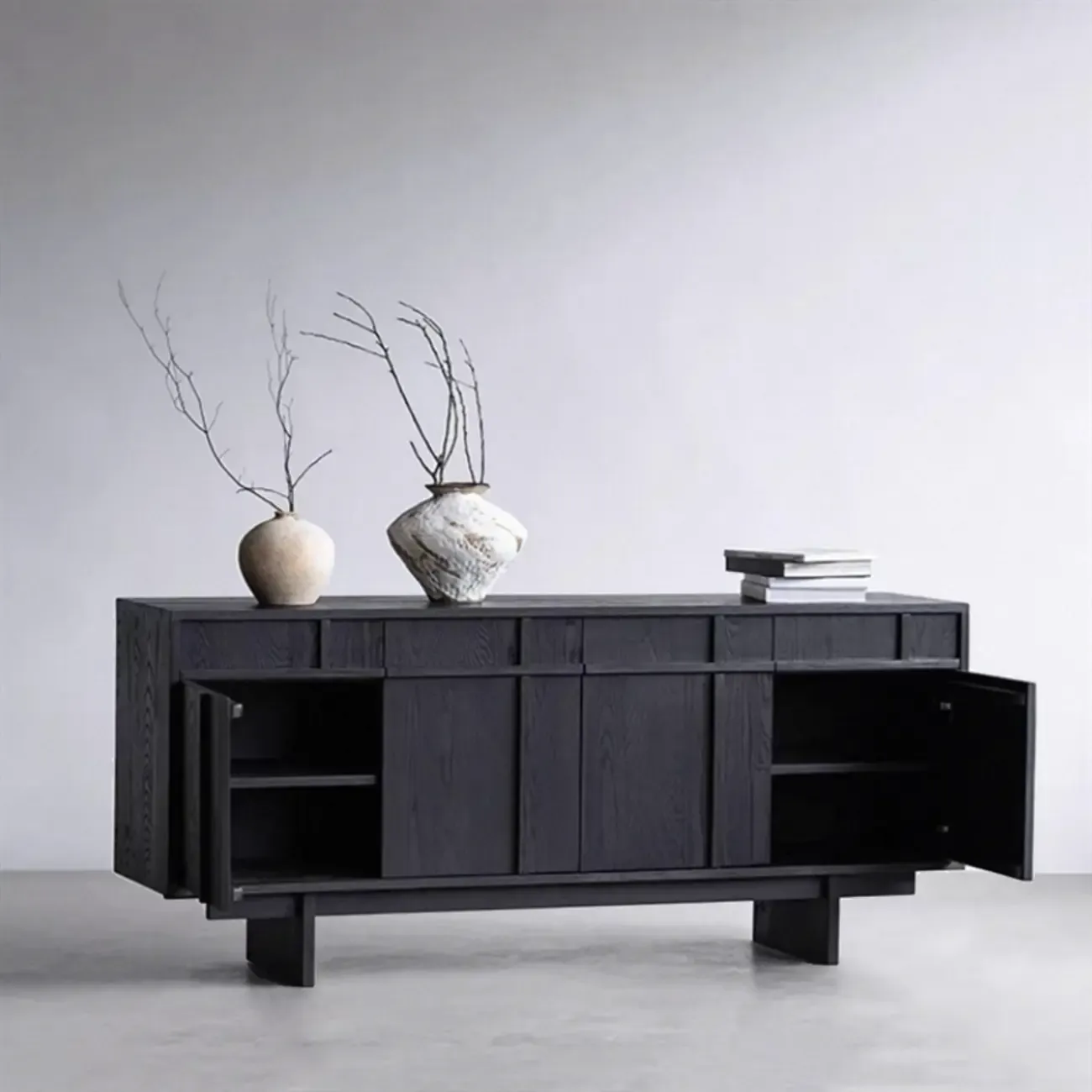 Mid Century Modern Wooden Combo Dresser with Storage Image - 3