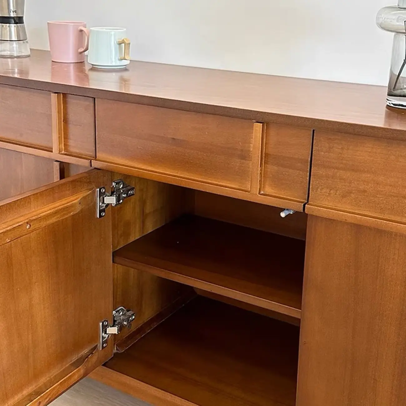 Mid Century Modern Wooden Combo Dresser with Storage Image - 7 | homeyfad