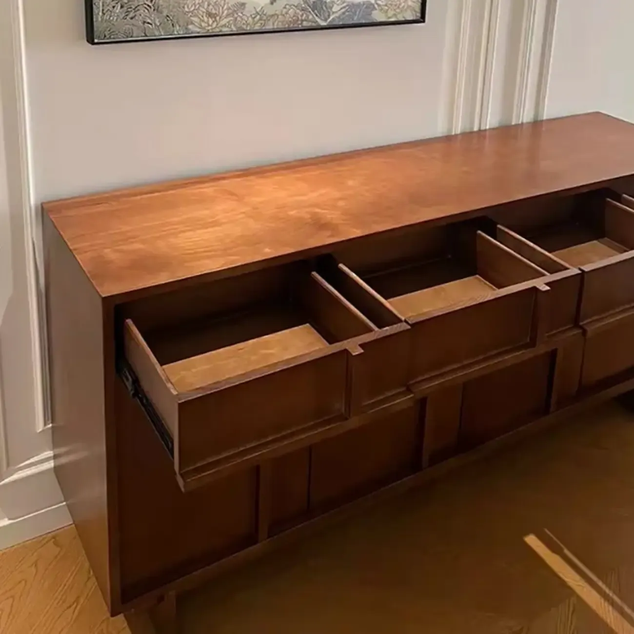 Mid Century Modern Wooden Combo Dresser with Storage Image - 8