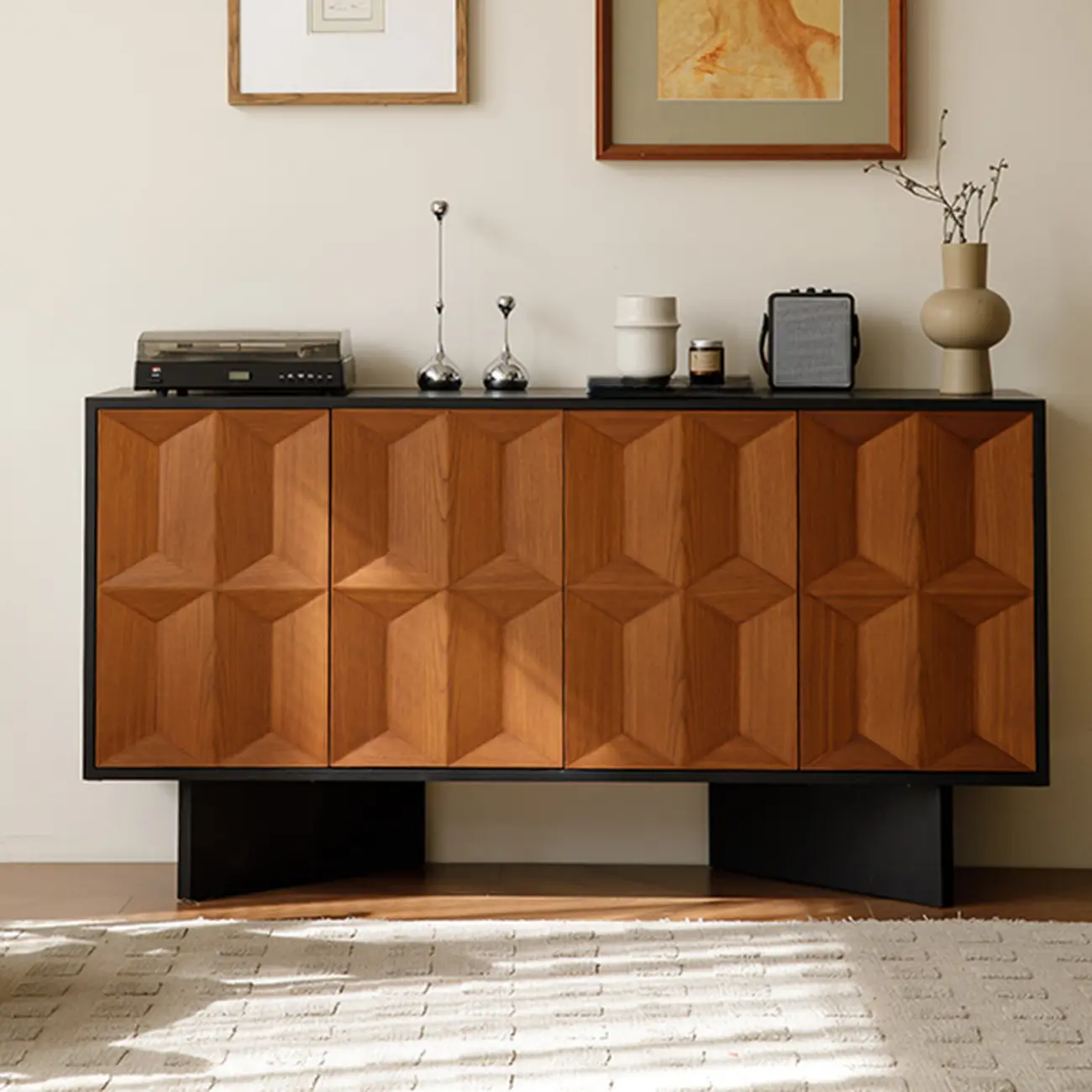 Mid-Century Modern Wood Storage Cabinet with 4 Doors Image - 1 | homeyfad