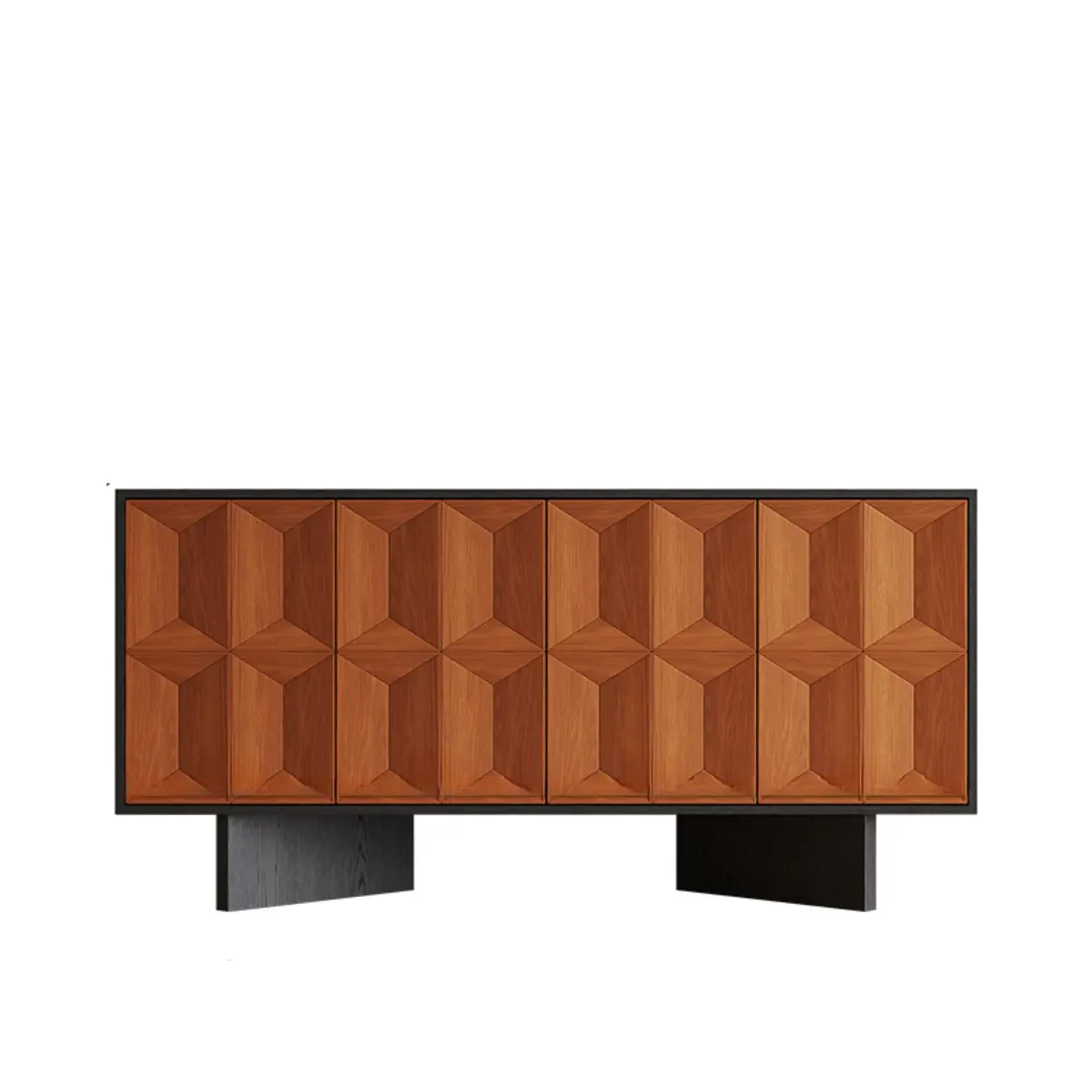 Mid-Century Modern Wood Storage Cabinet with 4 Doors Image - 9