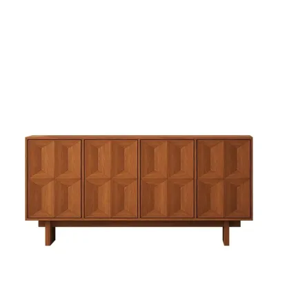 Mid-Century Modern Wood Storage Cabinet with 4 Doors Image - 8