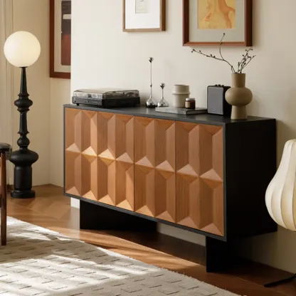 Mid-Century Modern Wood Storage Cabinet with 4 Doors Image - 3