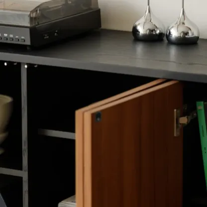 Mid-Century Modern Wood Storage Cabinet with 4 Doors Image - 7