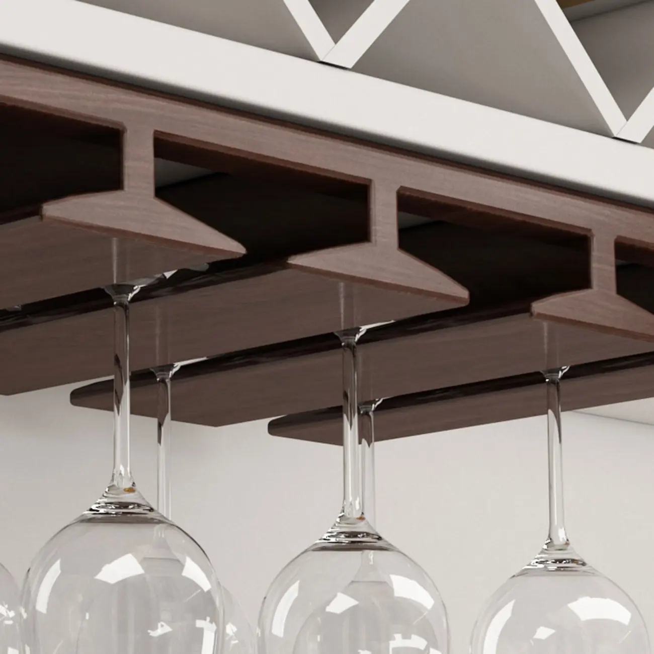 Contemporary Chestnut Wooden Hanging Wine Glass Rack | homeyfad