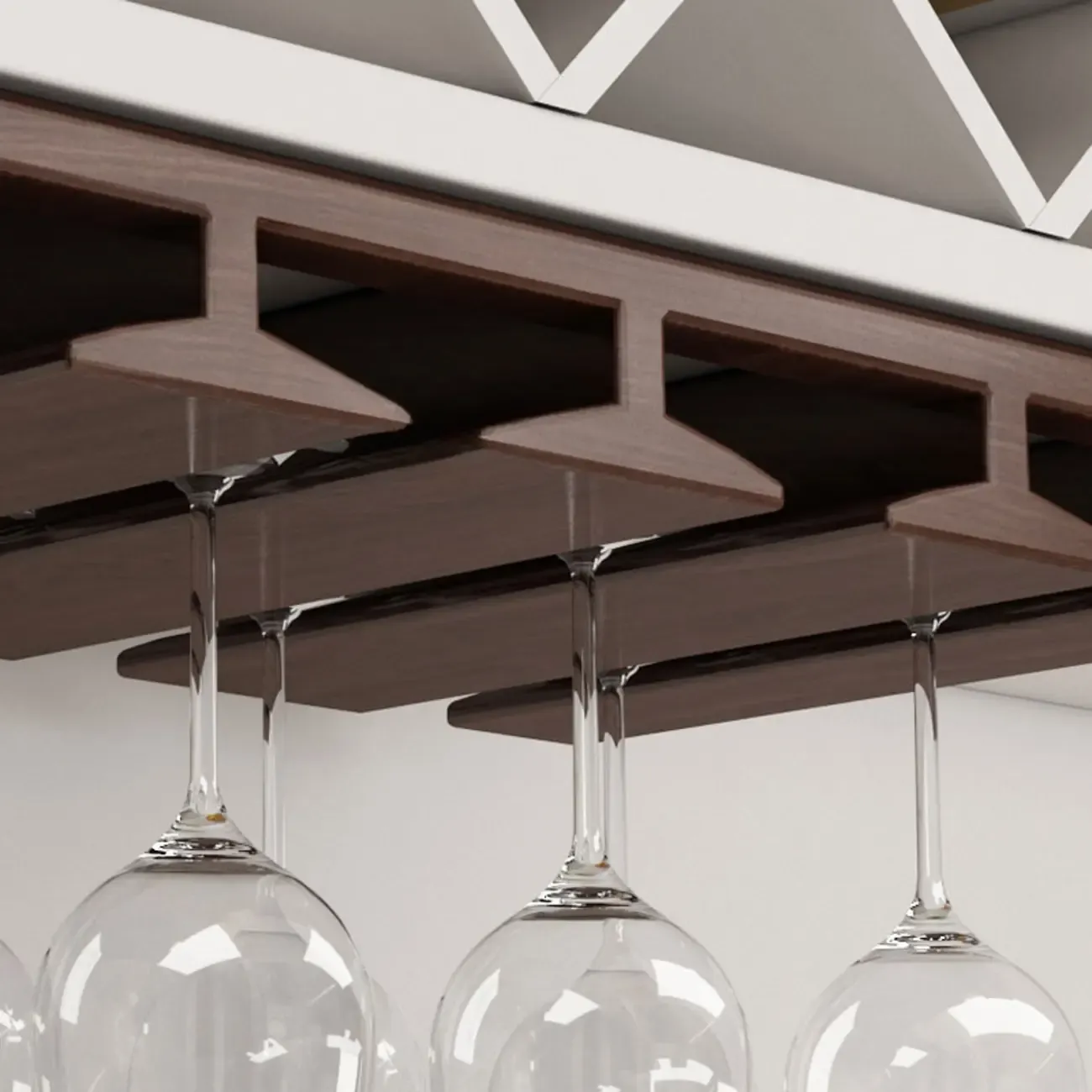 Contemporary Chestnut Wooden Hanging Wine Glass Rack