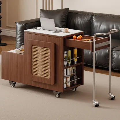 Multifunctional Sintered Stone Top Wheeled Cart Side Table Image - 1