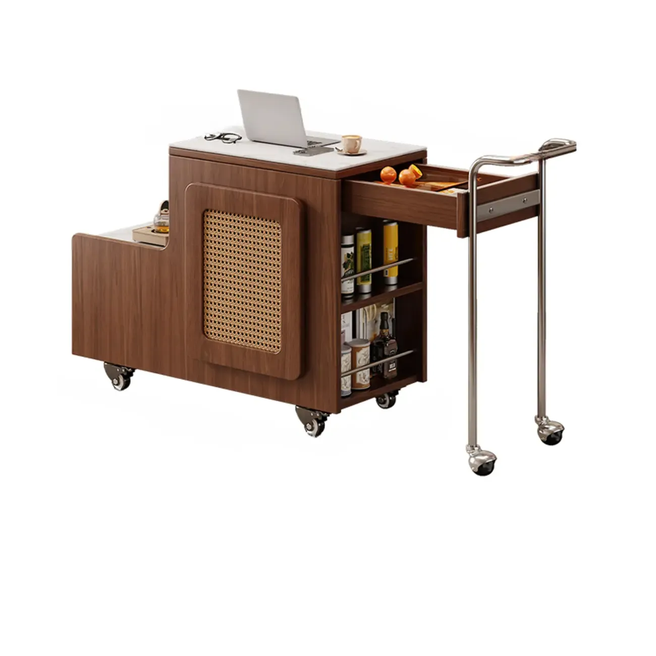 Multifunctional Sintered Stone Top Wheeled Cart Side Table Image - 3