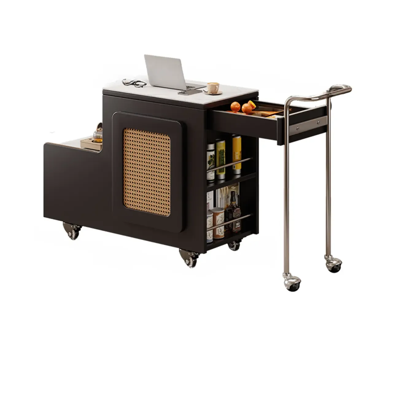 Multifunctional Sintered Stone Top Wheeled Cart Side Table Image - 4