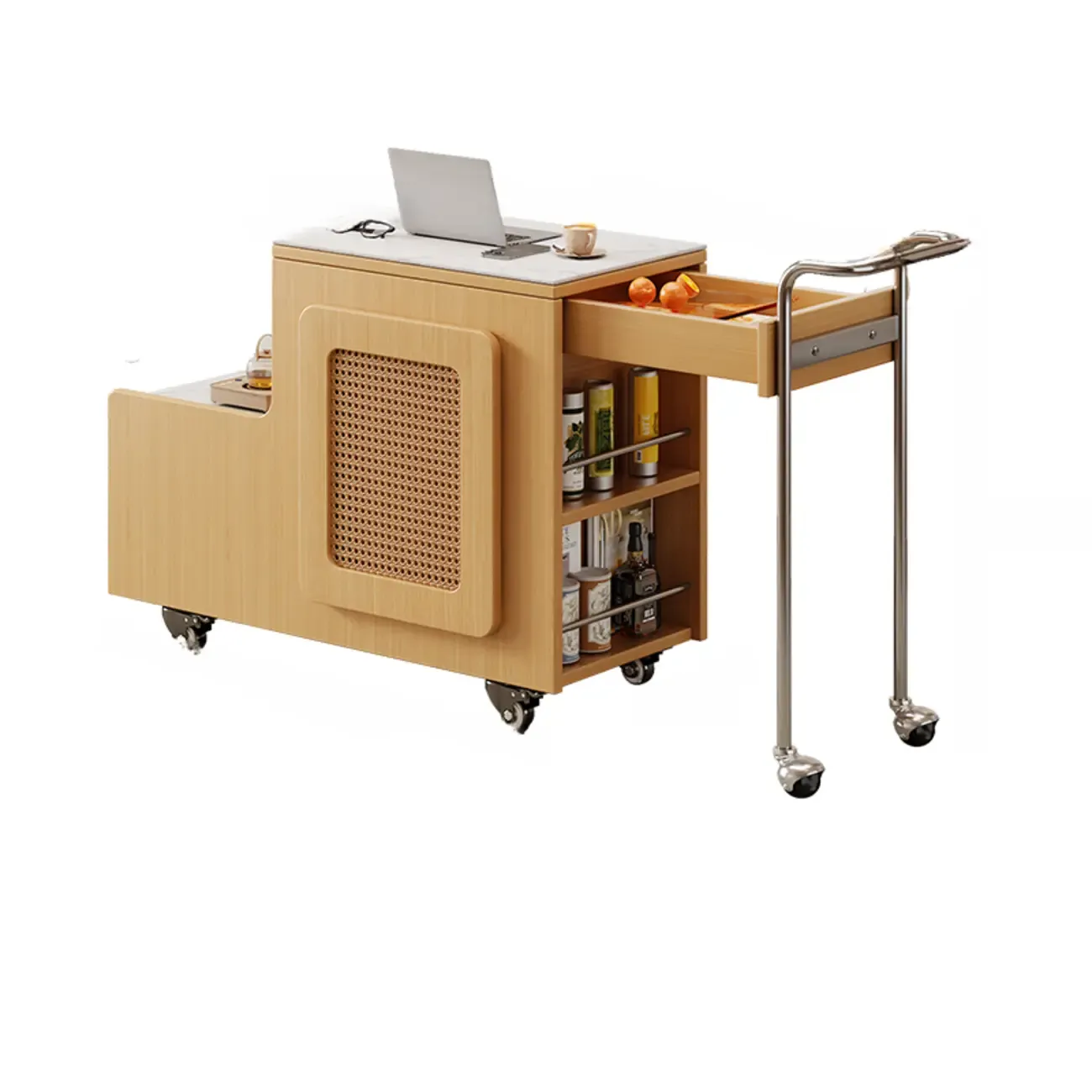 Multifunctional Sintered Stone Top Wheeled Cart Side Table Image - 6