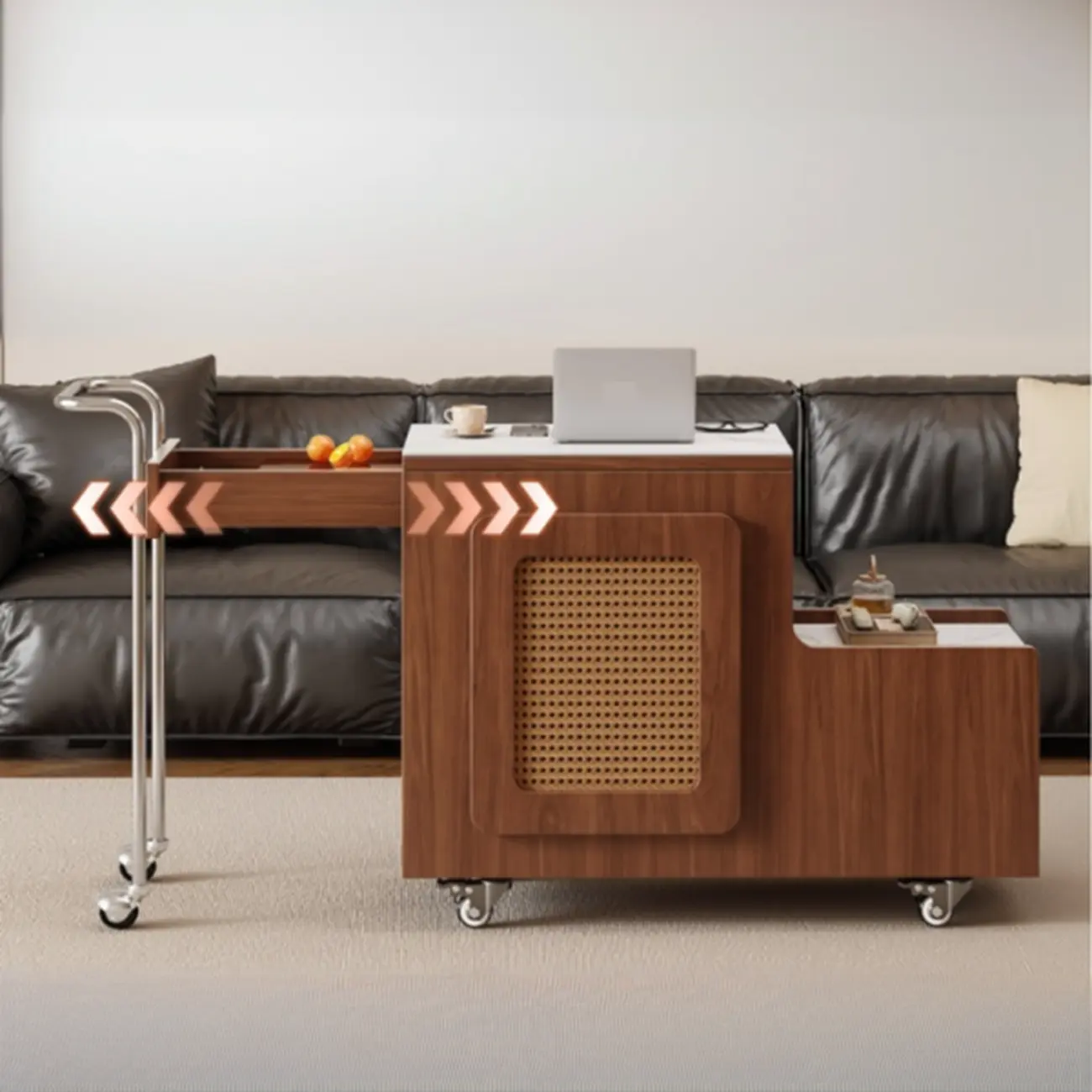 Multifunctional Sintered Stone Top Wheeled Cart Side Table Image - 2 | homeyfad