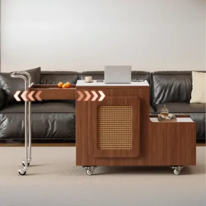 Multifunctional Sintered Stone Top Wheeled Cart Side Table Image - 2