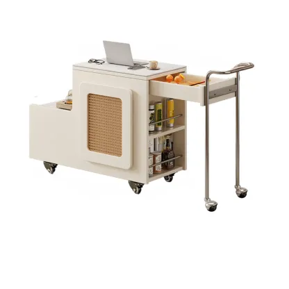 Multifunctional Sintered Stone Top Wheeled Cart Side Table Image - 7