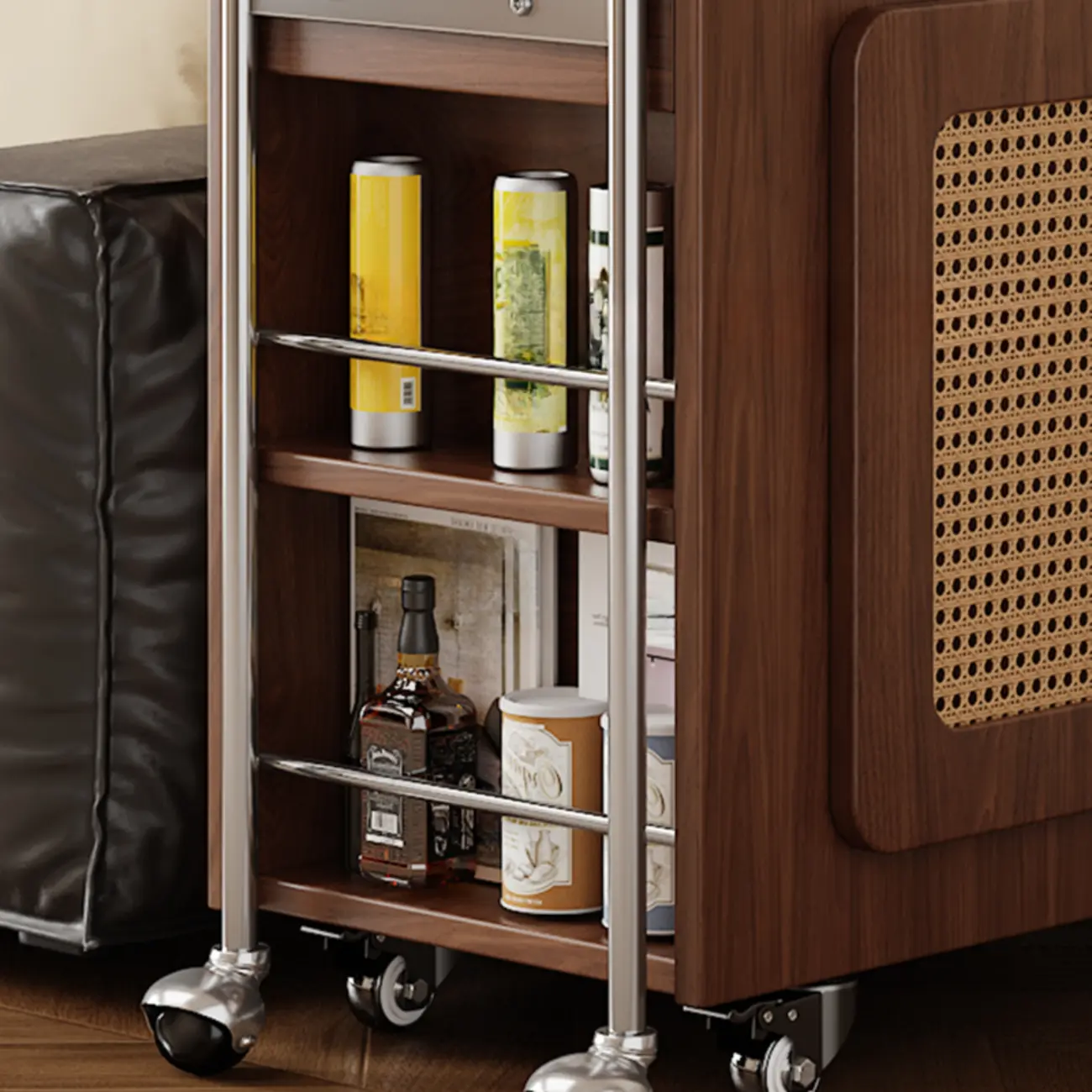 Multifunctional Sintered Stone Top Wheeled Cart Side Table Image - 8 | homeyfad