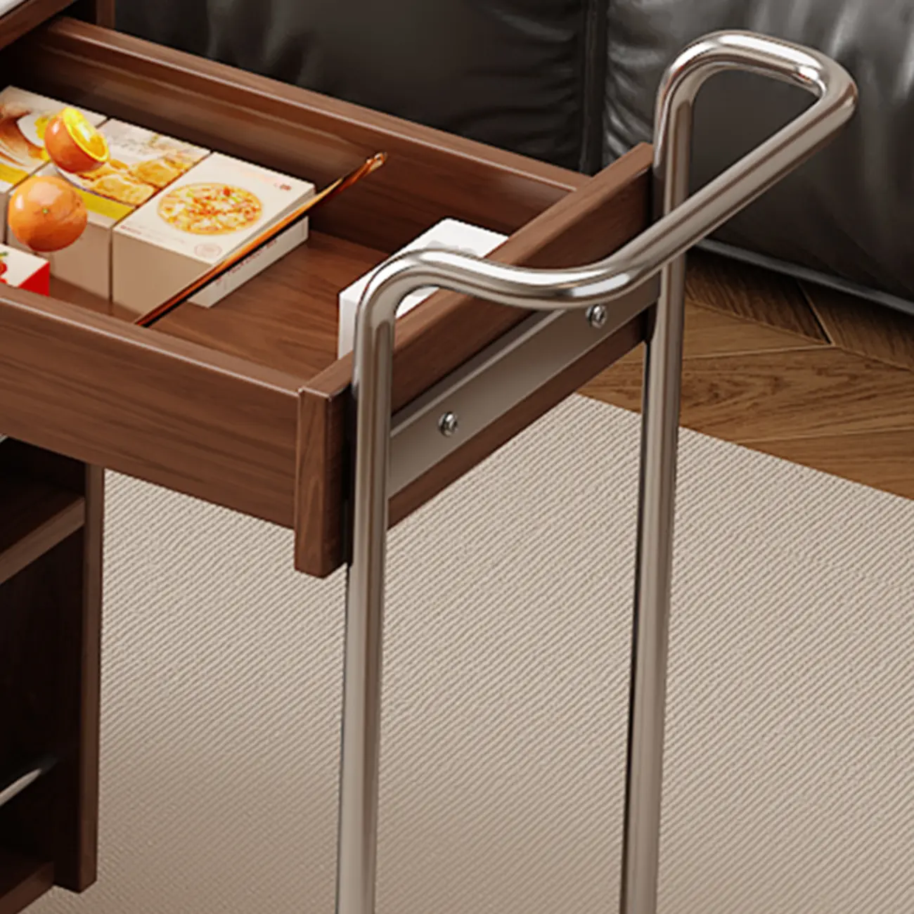 Multifunctional Sintered Stone Top Wheeled Cart Side Table Image - 9 | homeyfad