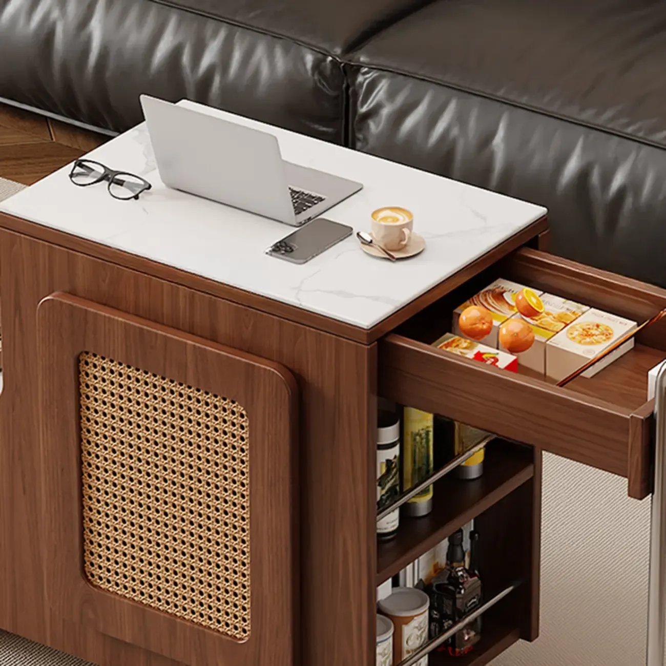 Multifunctional Sintered Stone Top Wheeled Cart Side Table Image - 10