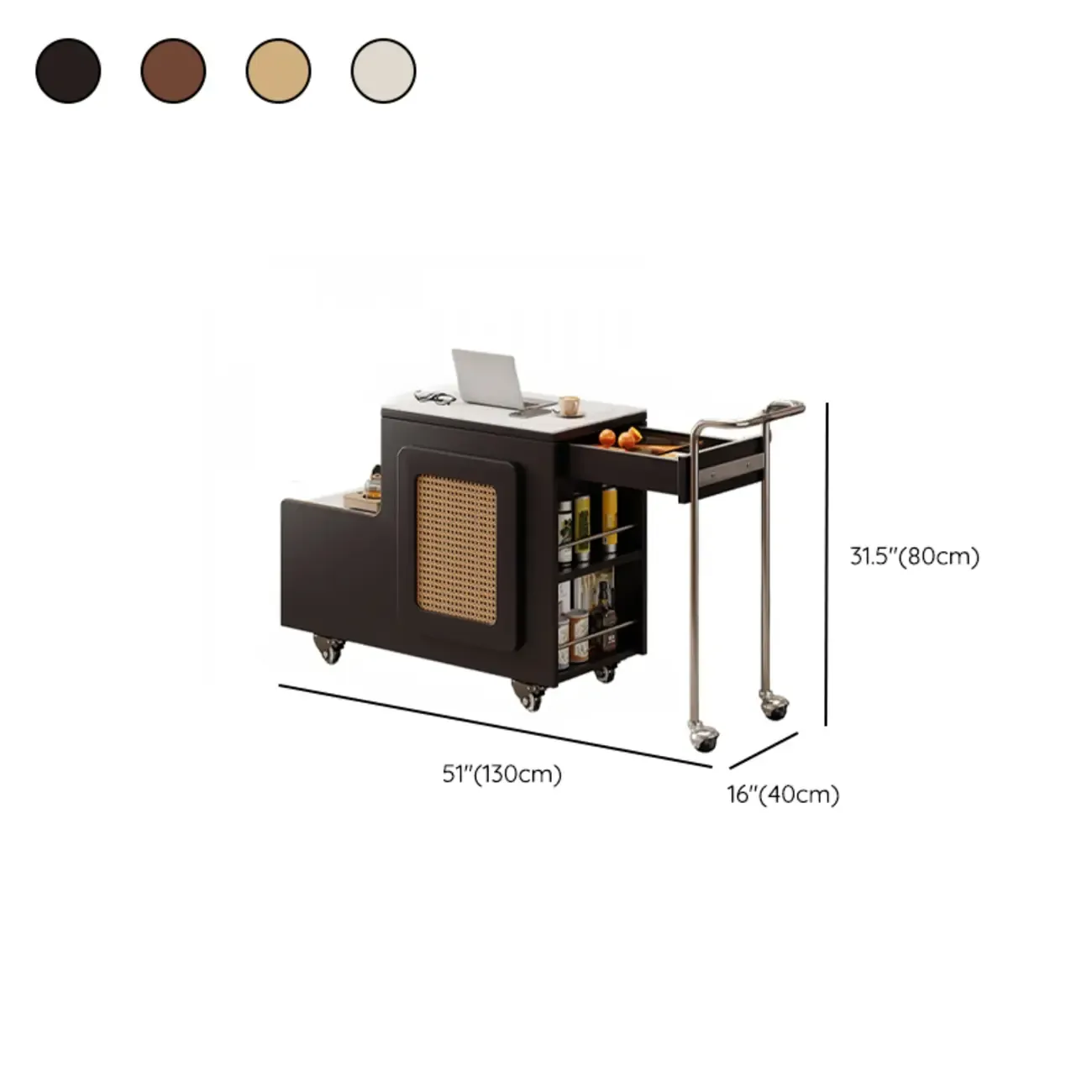 Multifunctional Sintered Stone Top Wheeled Cart Side Table #size