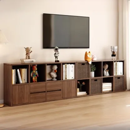 Brown Modern Wood Horizonal Cube Bookcase with Storage Image - 2