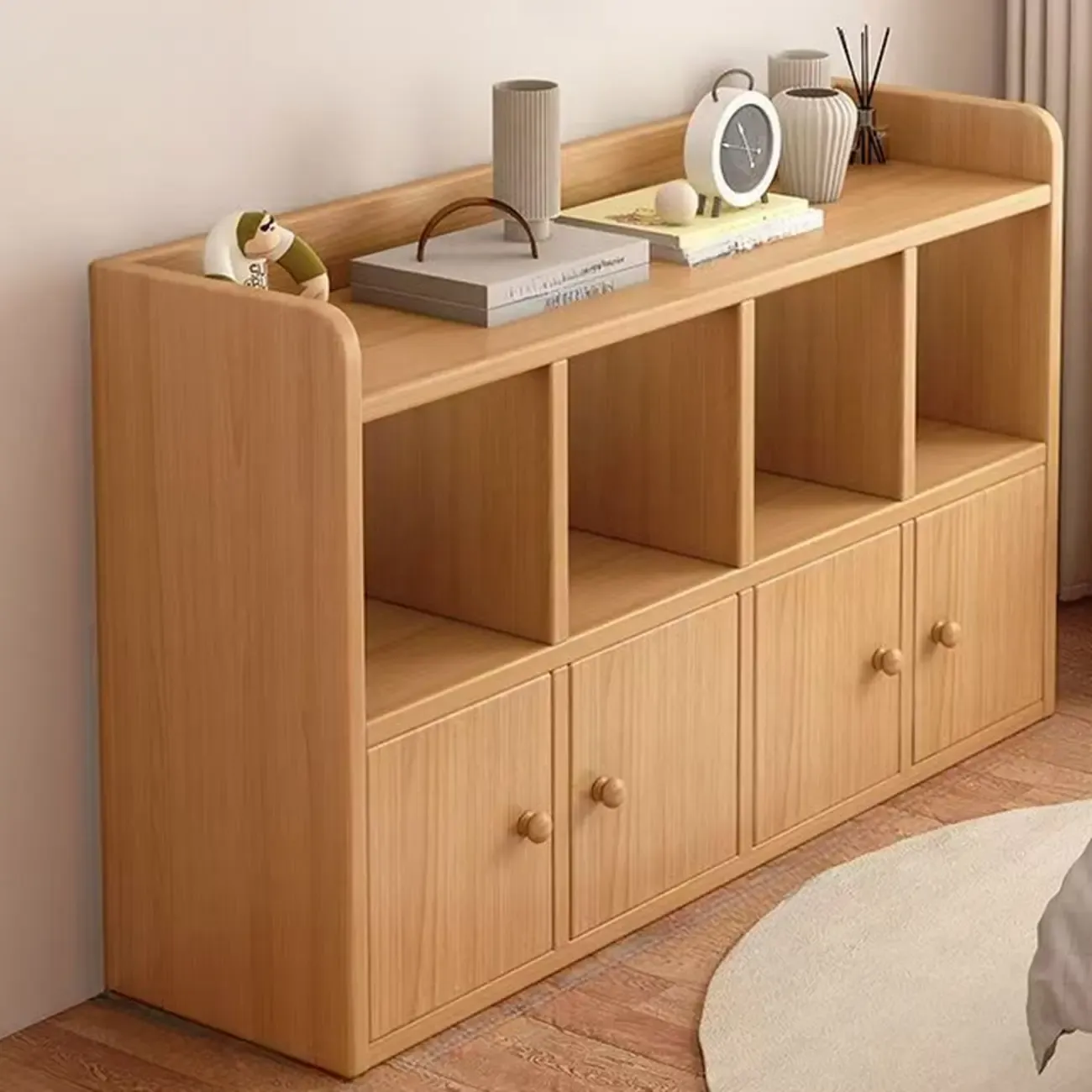 Brown Modern Wood Horizonal Cube Bookcase with Storage Image - 4