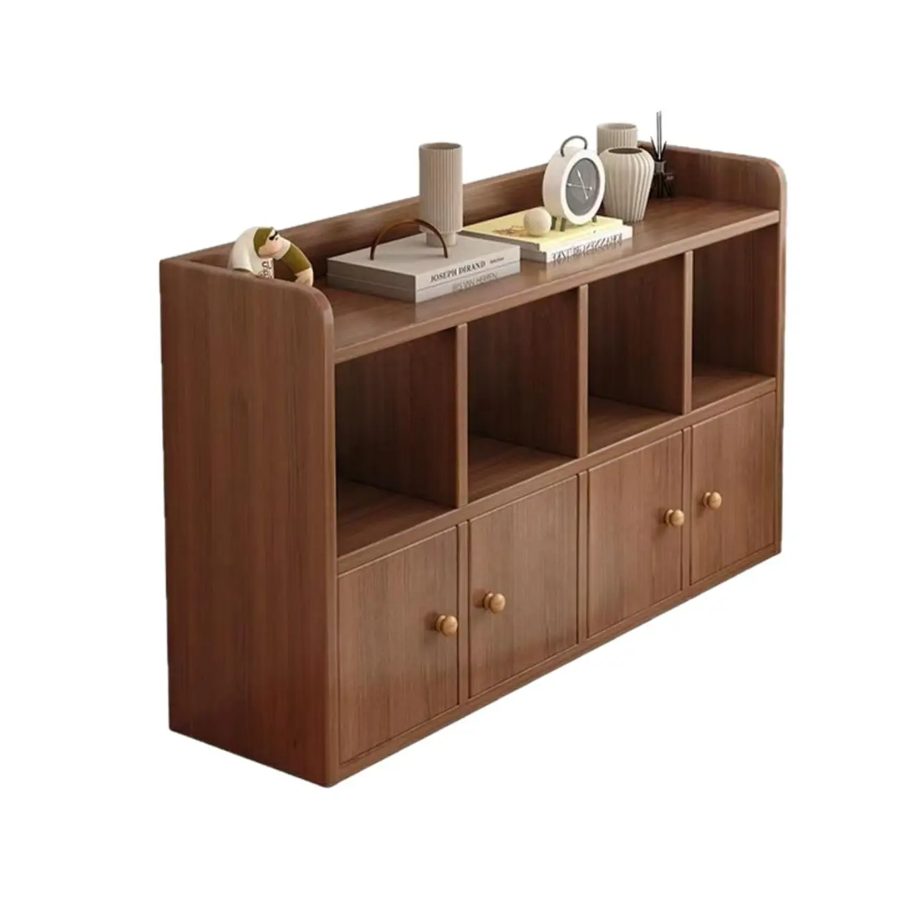 Brown Modern Wood Horizonal Cube Bookcase with Storage Image - 5 | homeyfad