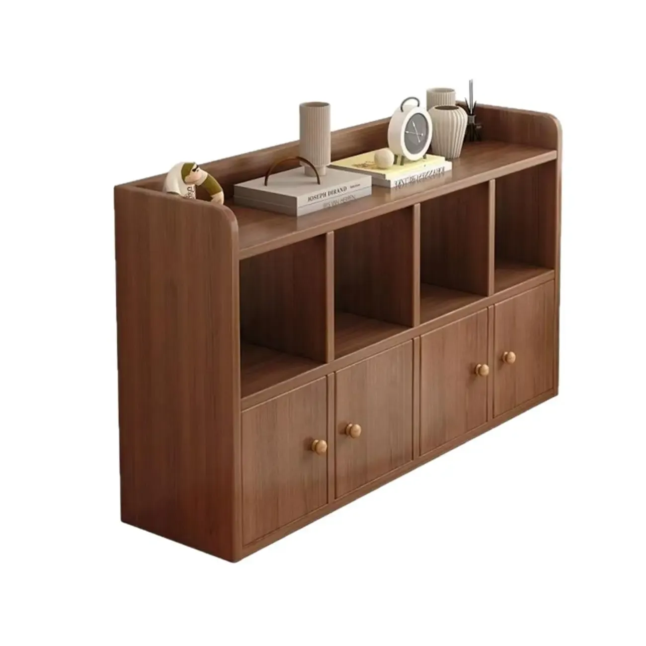 Brown Modern Wood Horizonal Cube Bookcase with Storage Image - 5