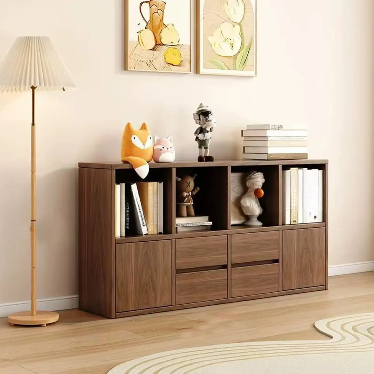 Brown Modern Wood Horizonal Cube Bookcase with Storage Image - 1 | homeyfad