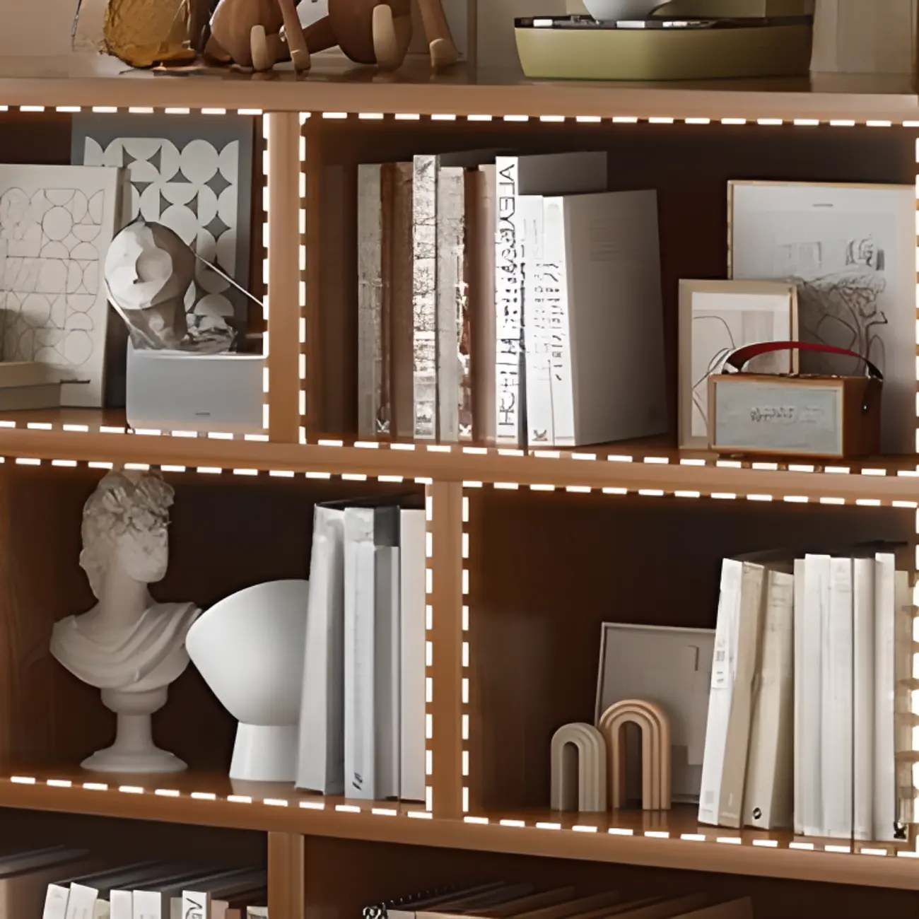 Brown Modern Wood Horizonal Cube Bookcase with Storage Image - 6 | homeyfad