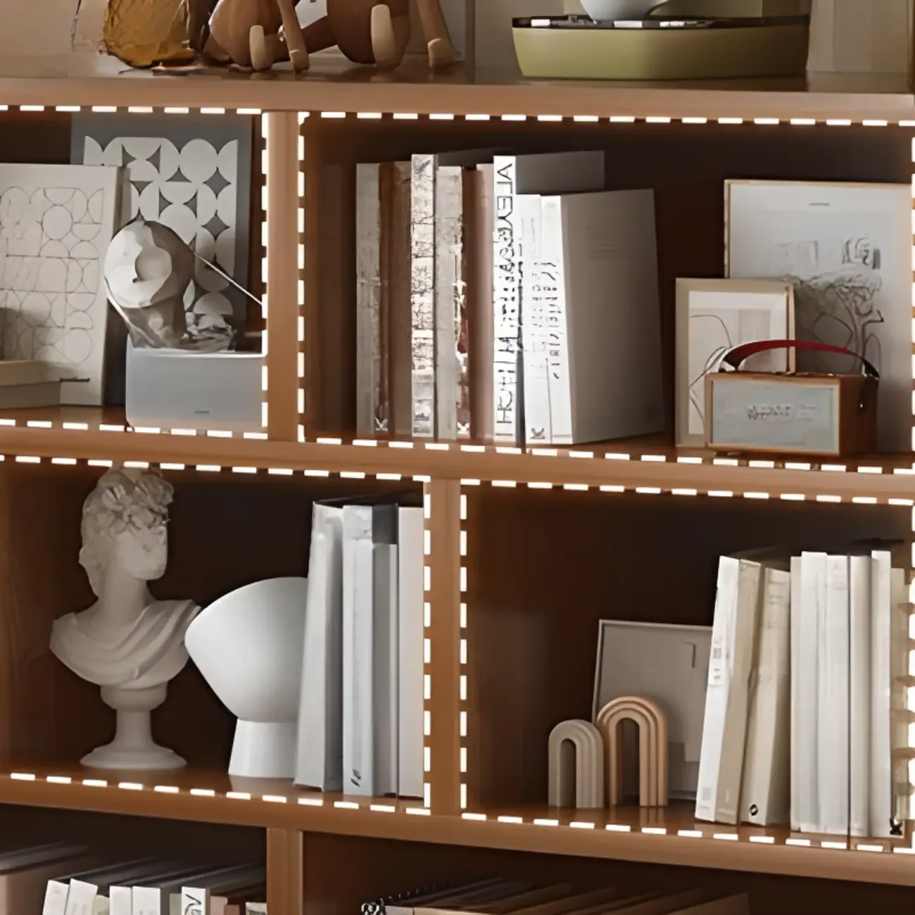 Brown Modern Wood Horizonal Cube Bookcase with Storage Image - 6