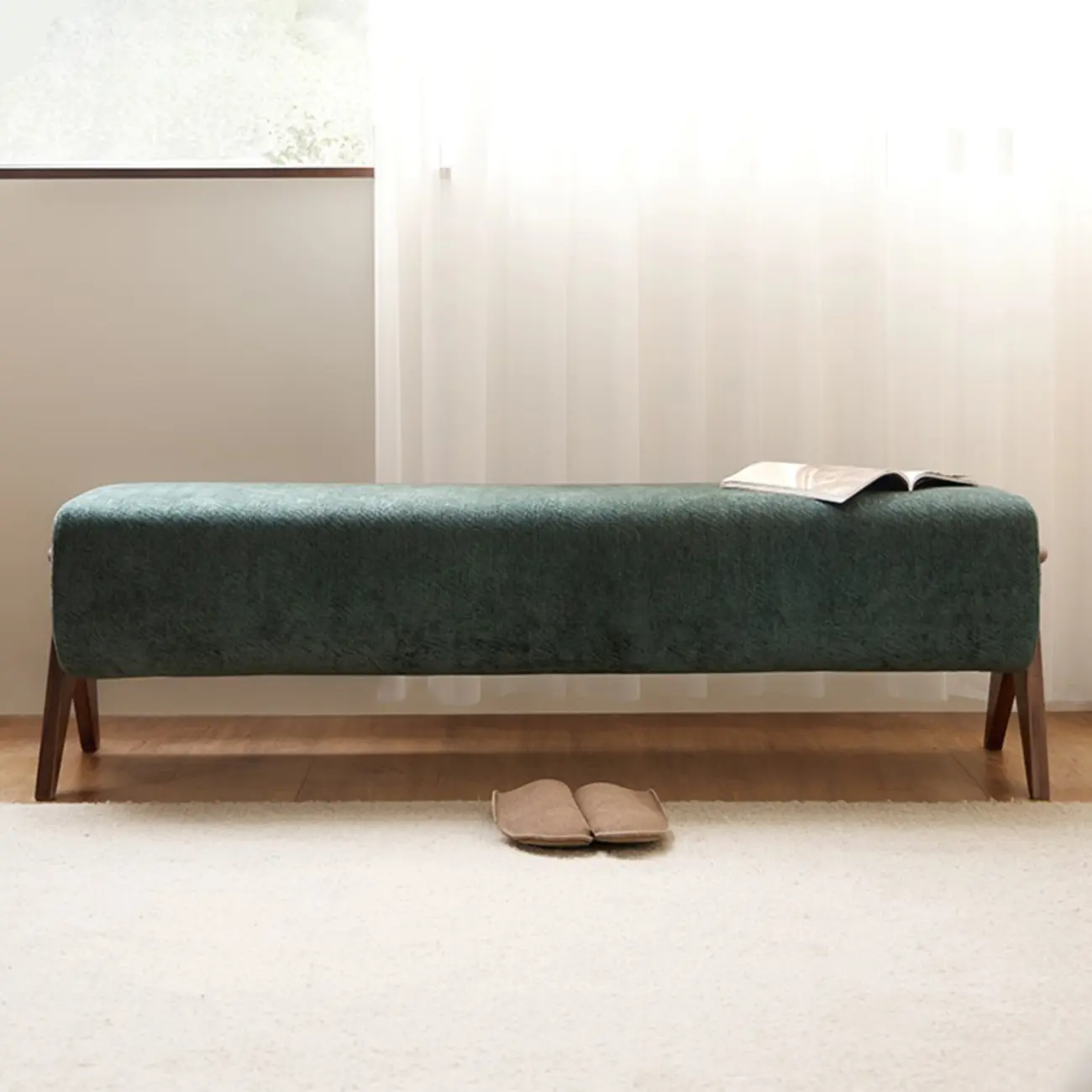 Modern Emerald Green Upholstered Bedroom Bench Image - 3 | homeyfad