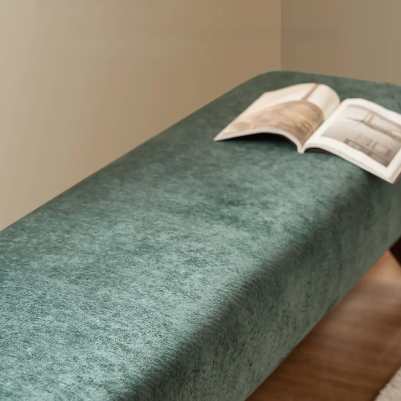 Modern Emerald Green Upholstered Bedroom Bench Image - 7 | homeyfad