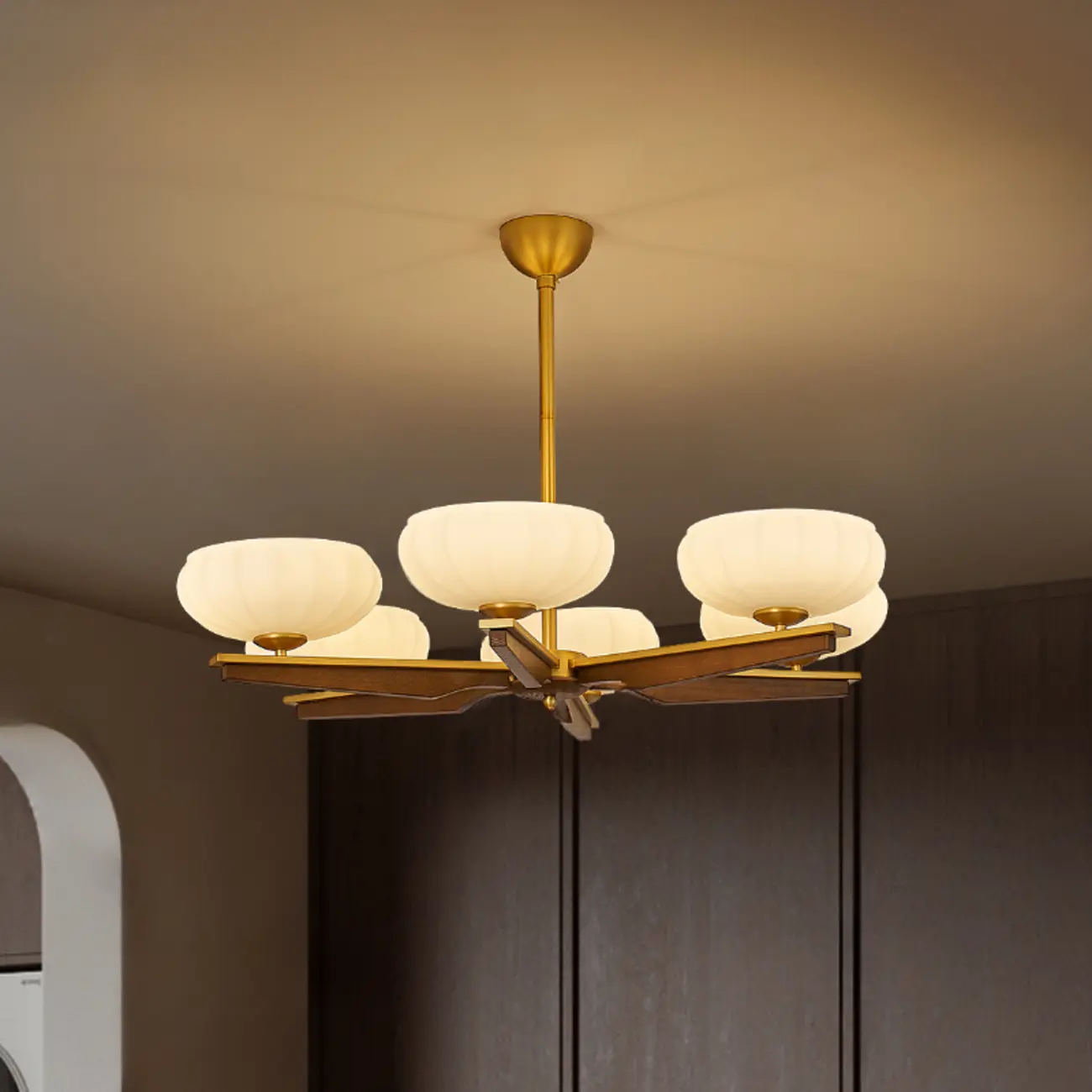 Gold Glass Flower Shaped Modern Linear Chandelier Light Image - 4 | homeyfad