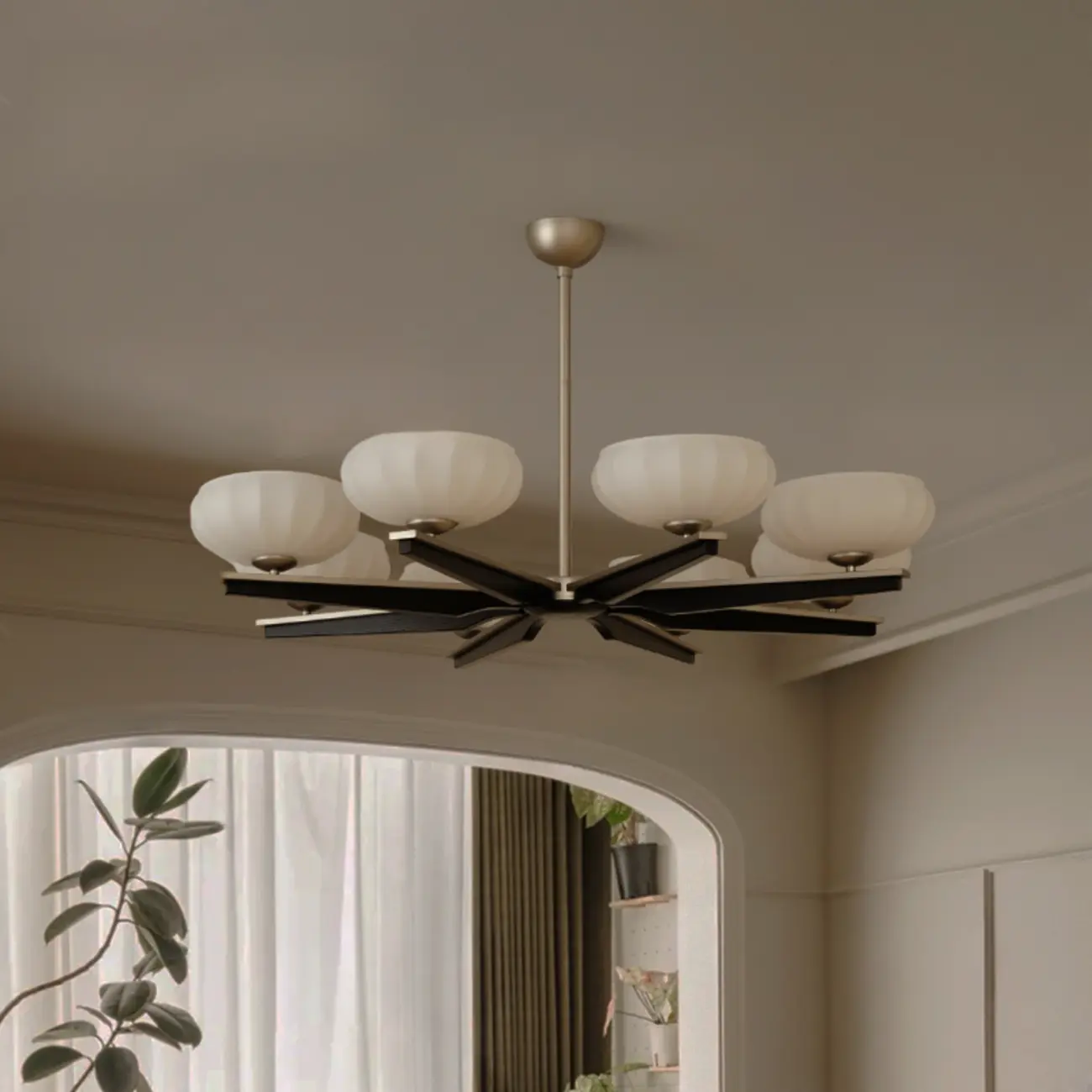 Gold Glass Flower Shaped Modern Linear Chandelier Light Image - 6 | homeyfad