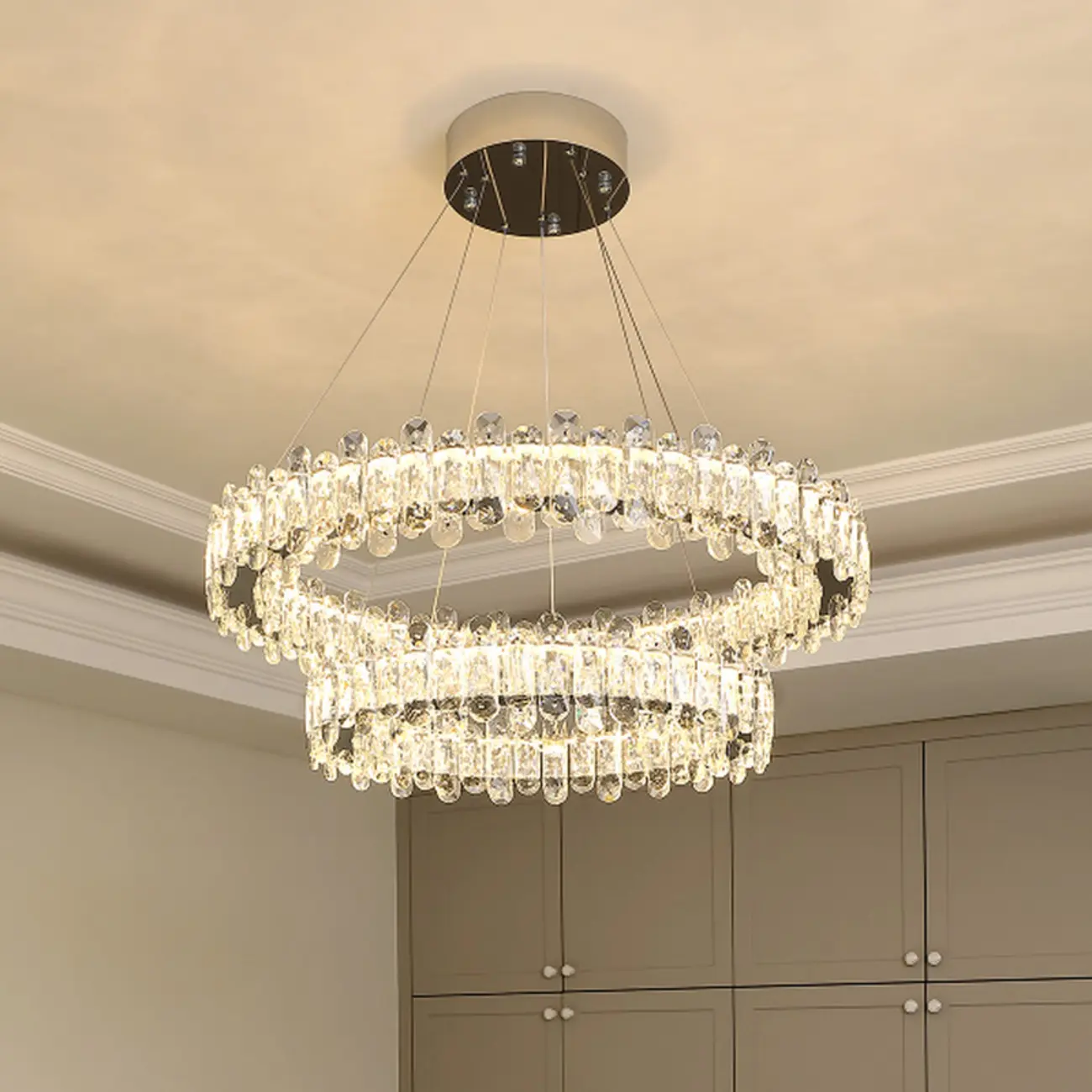 Gold Crystal Circular Glass Beads Modern Chandelier Image - 1 | homeyfad