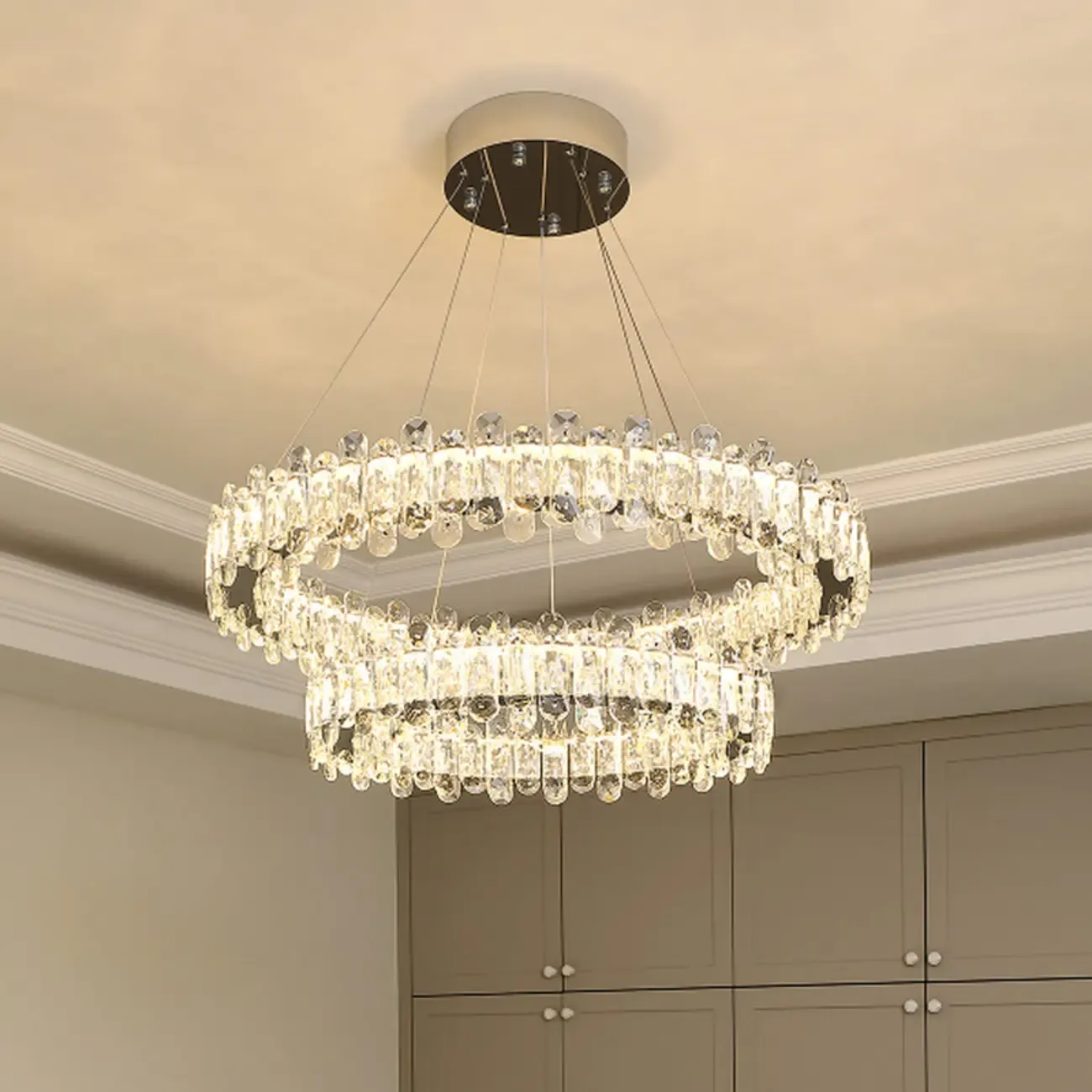 Gold Crystal Circular Glass Beads Modern Chandelier Image - 1