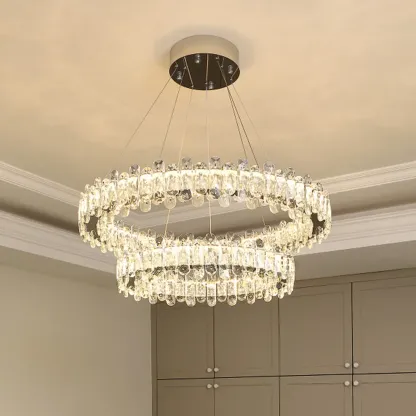 Gold Crystal Circular Glass Beads Modern Chandelier Image - 1