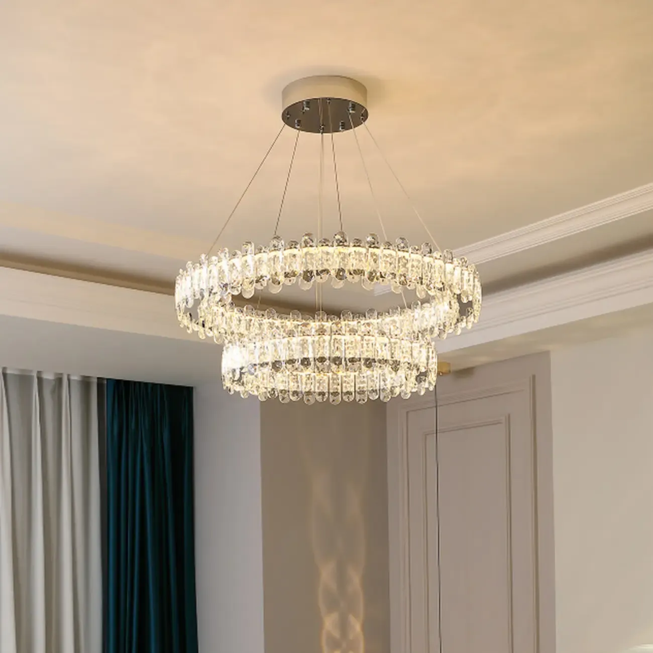 Gold Crystal Circular Glass Beads Modern Chandelier Image - 4