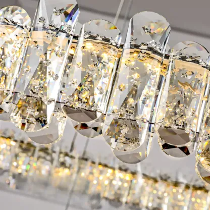 Gold Crystal Circular Glass Beads Modern Chandelier Image - 7